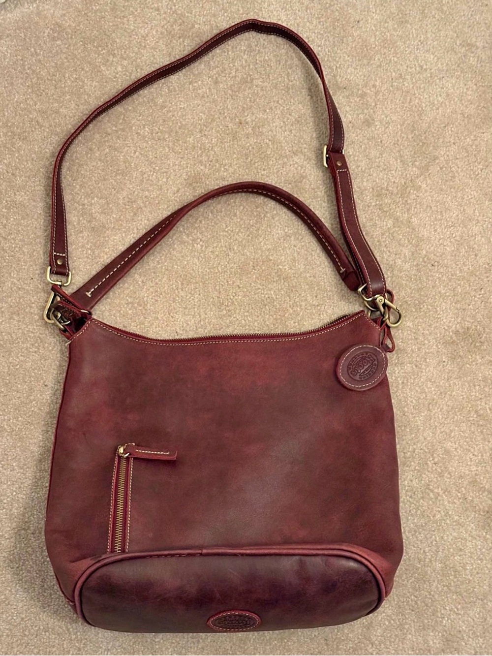 Roots Burgundy Leather Hobo Bag with Adjustable Strap